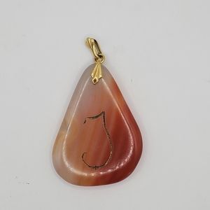 Carnelian Agate Pendant TEAR DROP/ Monogram